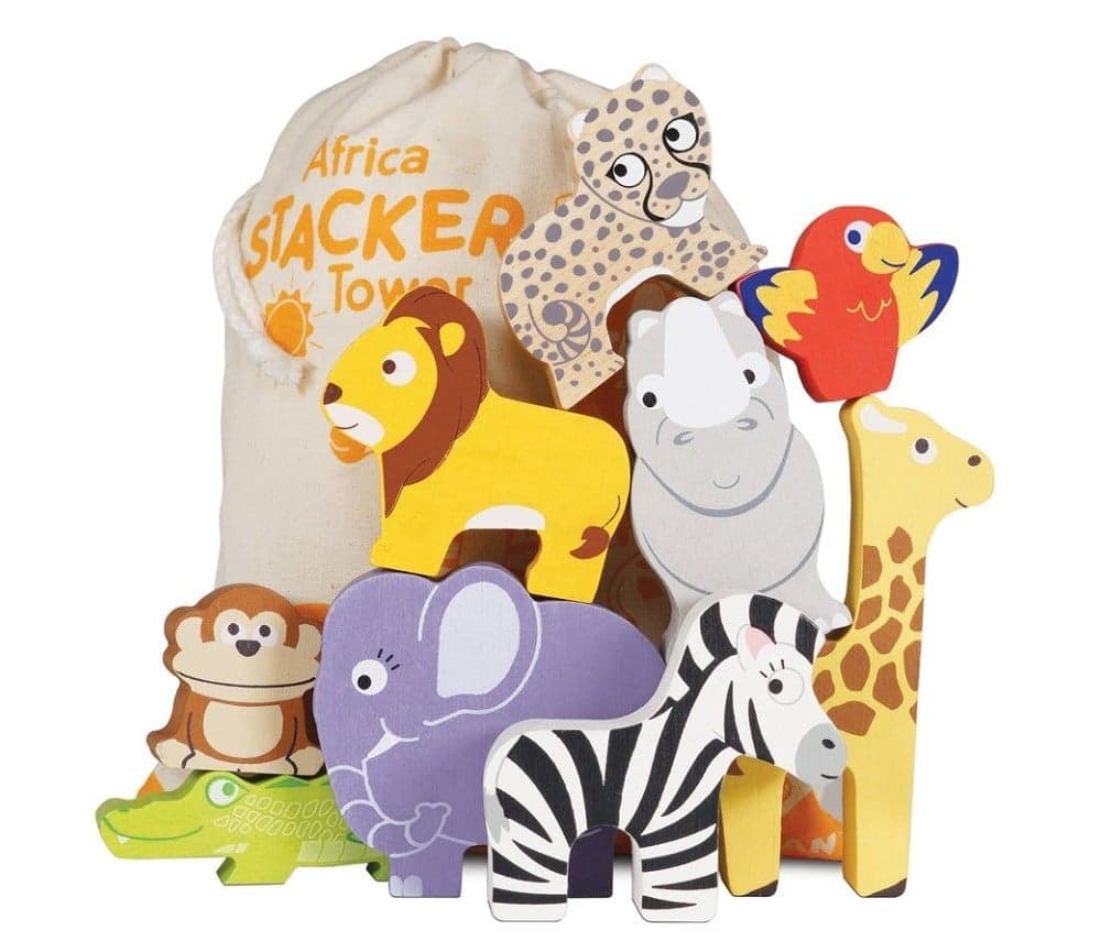 Stablesett med jungeldyr med oppbevaringspose