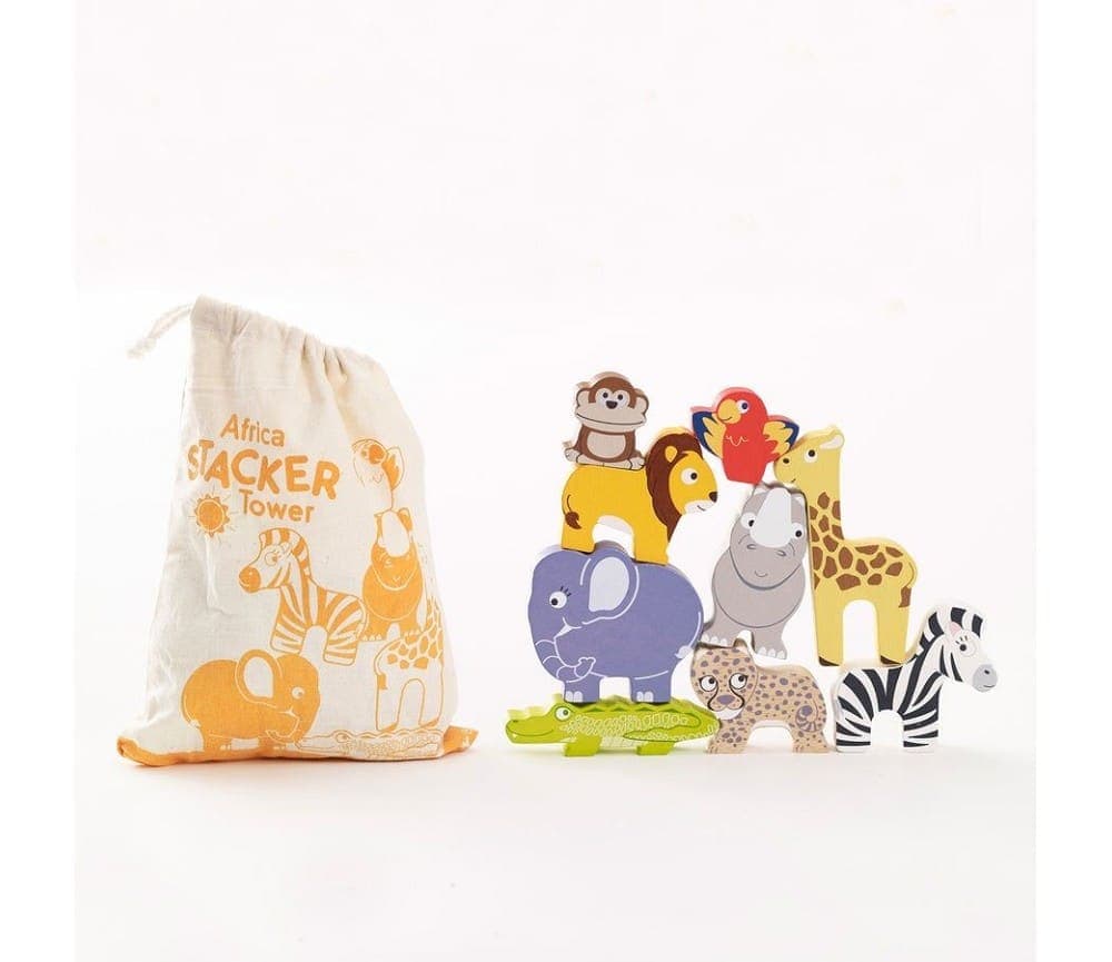 Stablesett med jungeldyr med oppbevaringspose